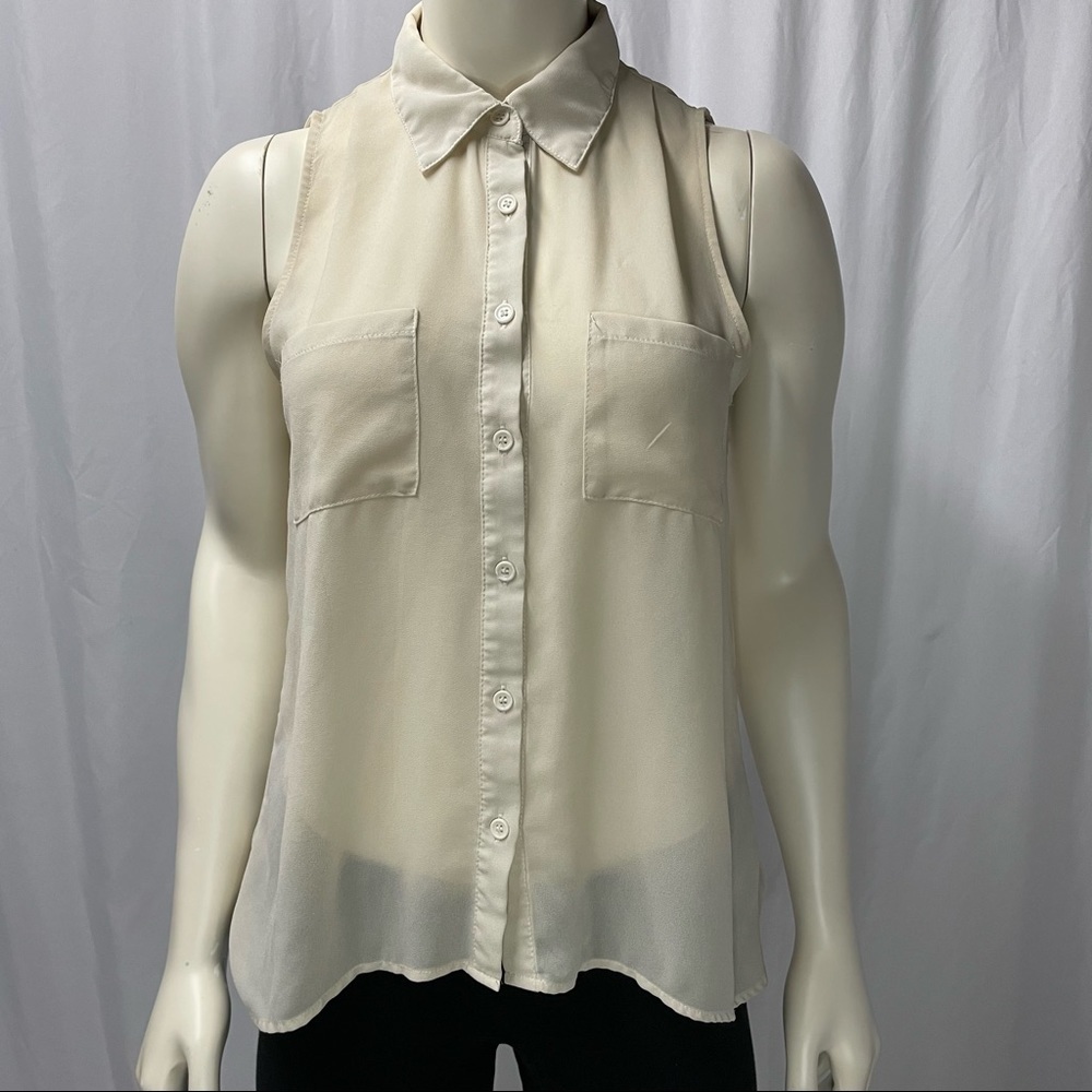 Seductions Beige Sleeveless Blouse, High/Low Style, Size Small